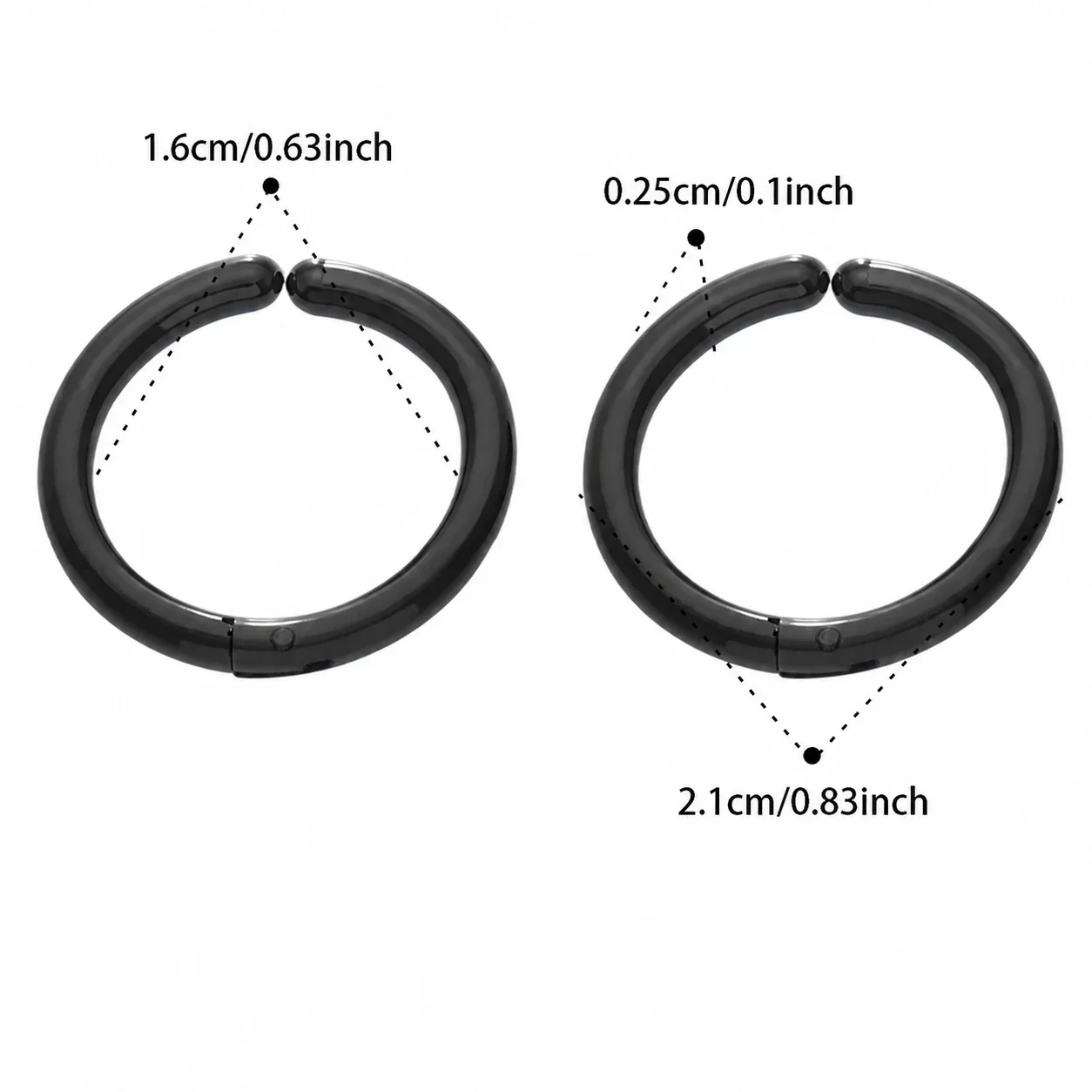Polished 316L Rounded Hinged Huggie Hoop Earrings - Black 16 mm Inner Diameter