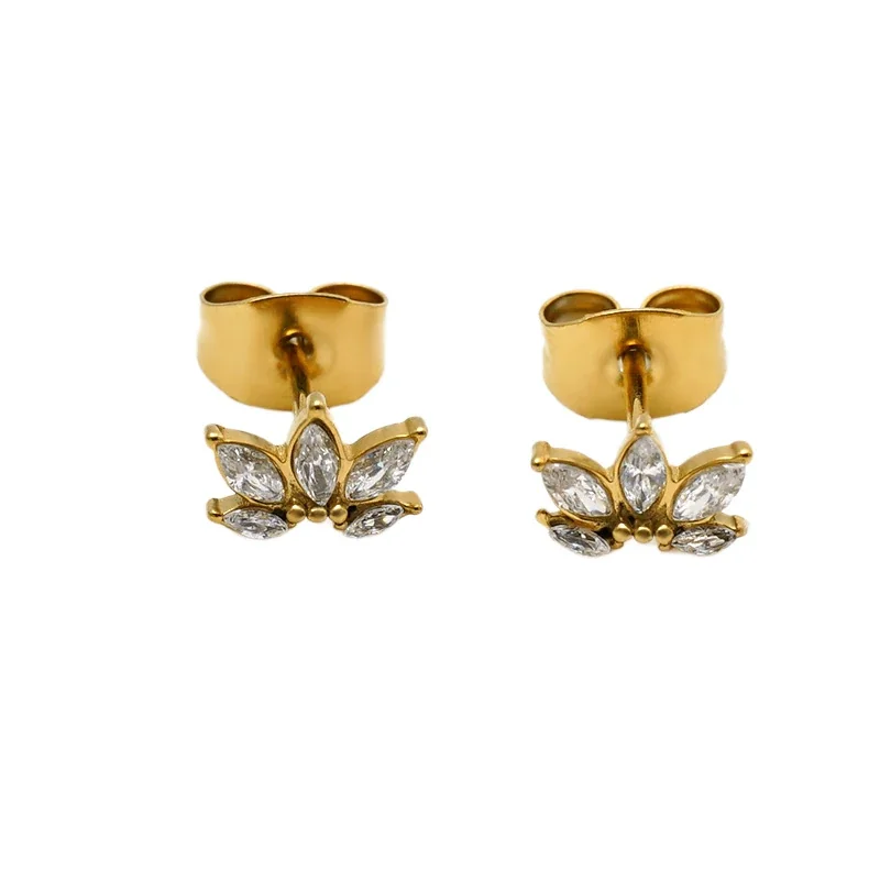 Delicate 316 Stainless Steel Lotus CZ Stud Earrings