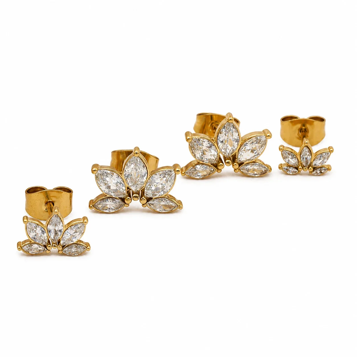 Delicate 316 Stainless Steel Lotus CZ Stud Earrings