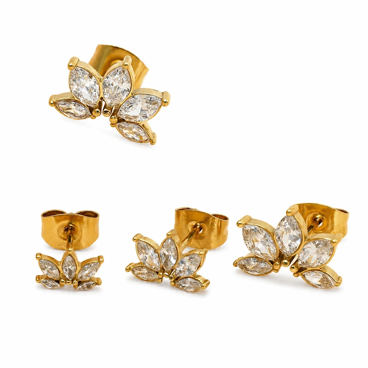 Delicate 316 Stainless Steel Lotus CZ Stud Earrings