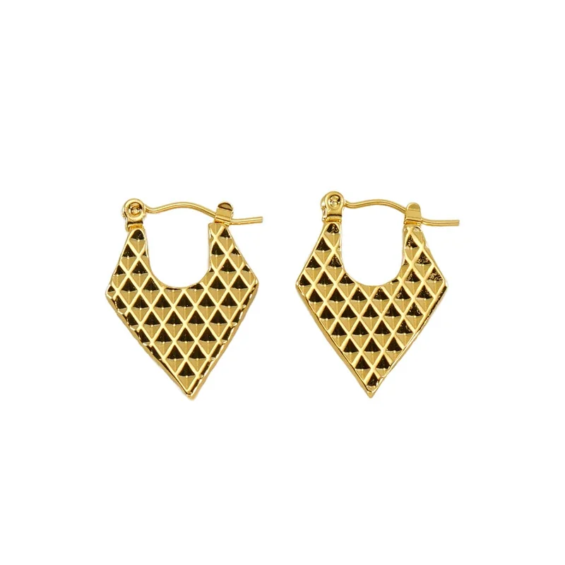 Bohemian Gold-Plated Heart Lattice Huggie Hoop Earrings