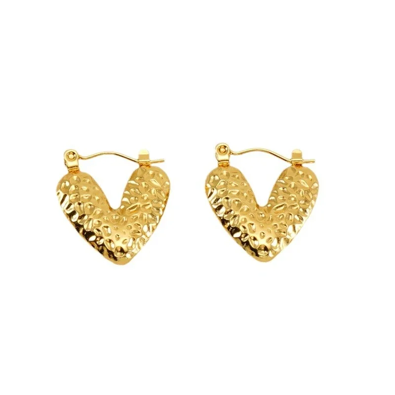 Bohemian Gold-Plated Heart Lattice Huggie Hoop Earrings