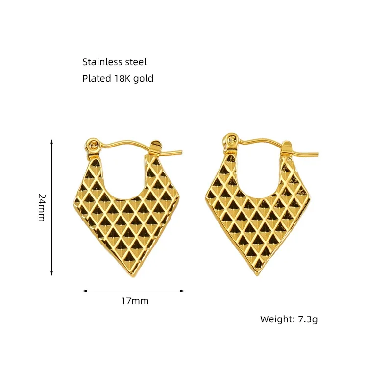 Bohemian Gold-Plated Heart Lattice Huggie Hoop Earrings - Gold Hammered Heart