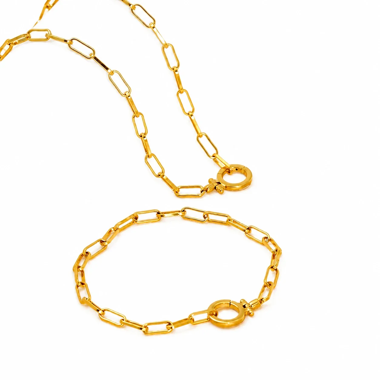 Polished 18K Gold-Plated Paperclip Toggle Chain Necklace