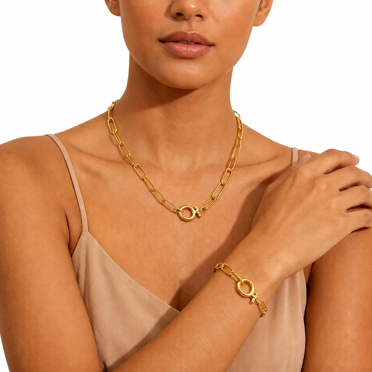 Polished 18K Gold-Plated Paperclip Toggle Chain Necklace