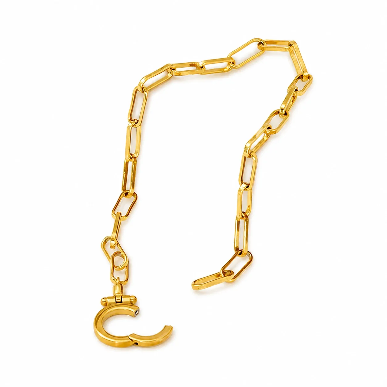 Polished 18K Gold-Plated Paperclip Toggle Chain Necklace
