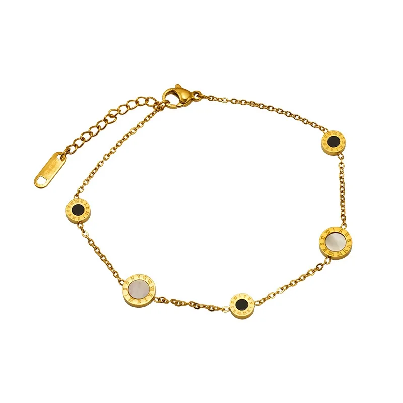 Refined Gold-Plated Roman Numeral Disc Chain Bracelet