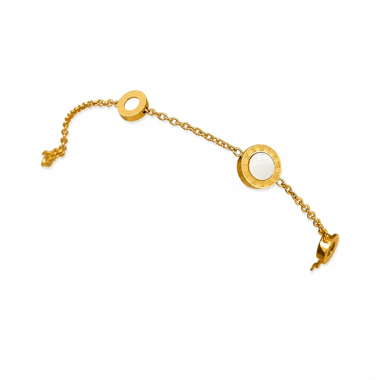 Refined Gold-Plated Roman Numeral Disc Chain Bracelet