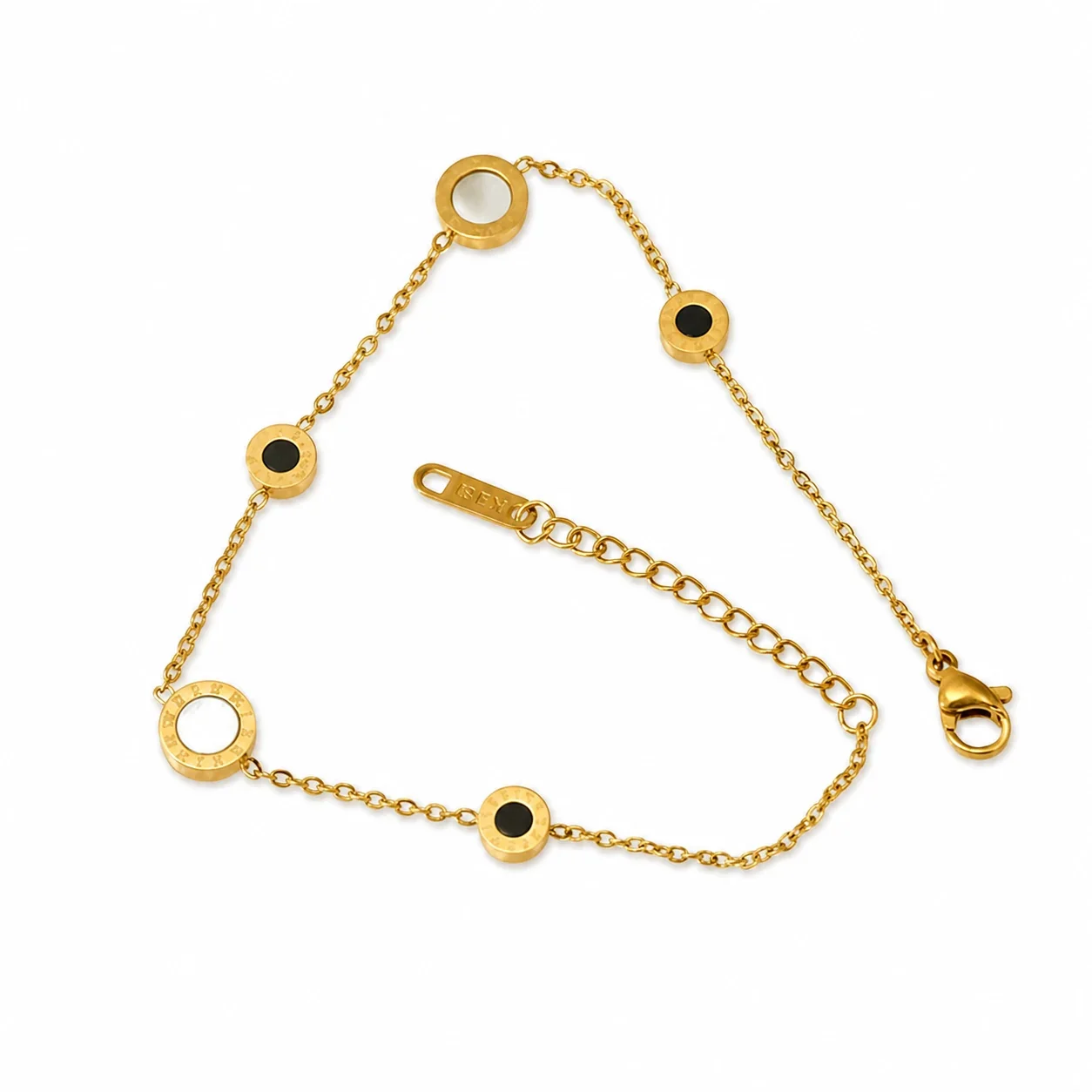 Refined Gold-Plated Roman Numeral Disc Chain Bracelet