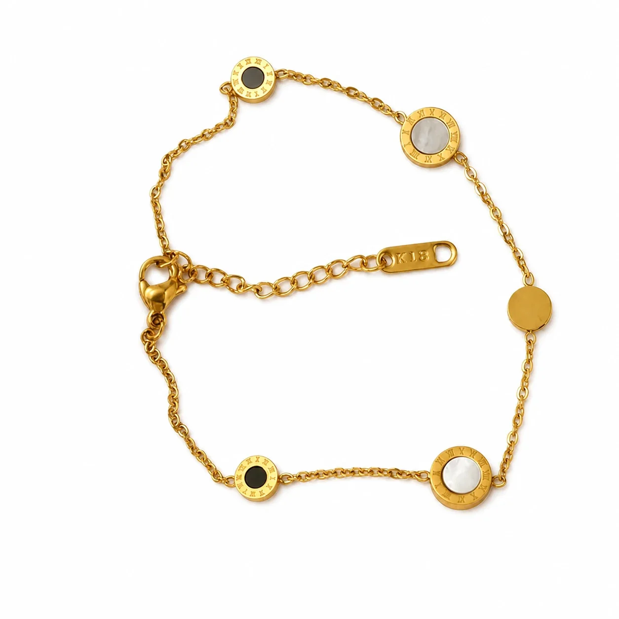 Refined Gold-Plated Roman Numeral Disc Chain Bracelet