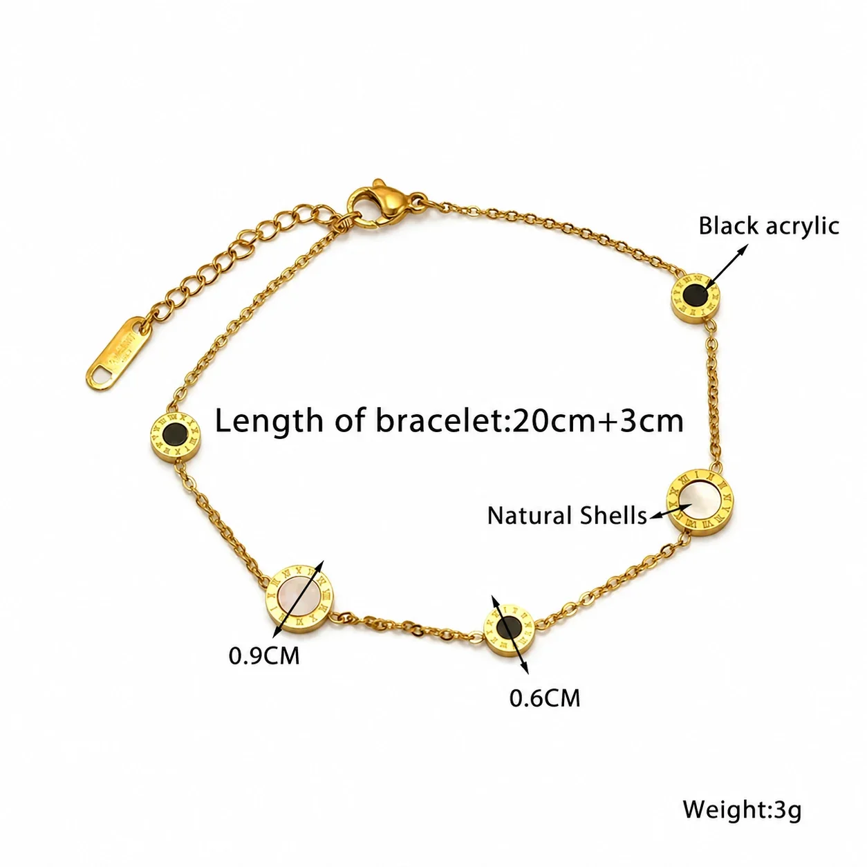 Refined Gold-Plated Roman Numeral Disc Chain Bracelet - Gold