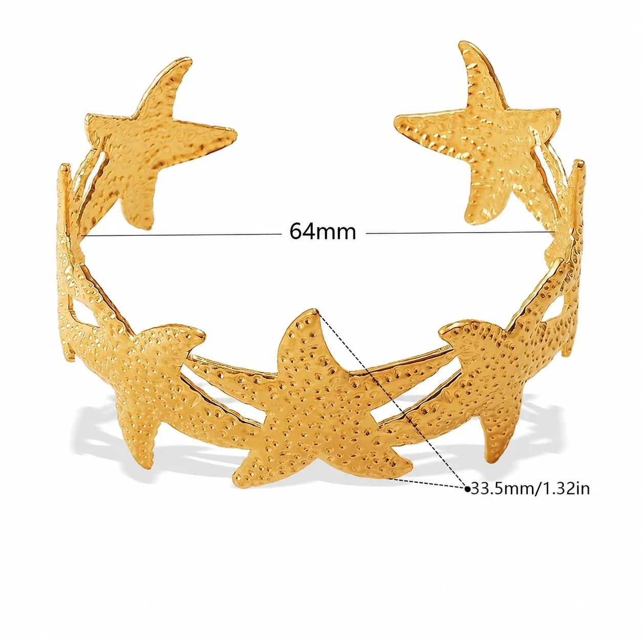 Cuff Bracelet with Starfish & Sea Motifs, 18K Gold-Plated - Gold Ocean Motif