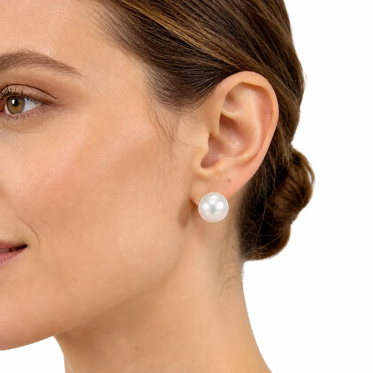 Lustrous Gold-Plated Stainless Steel Pearl & CZ Stud Earrings