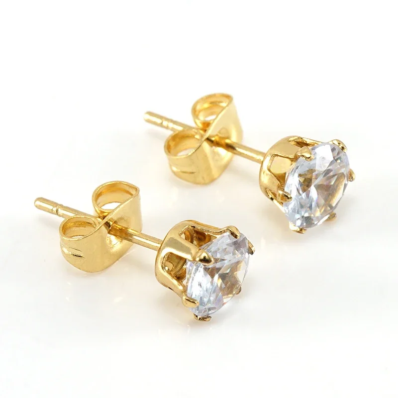 Lustrous Gold-Plated Stainless Steel Pearl & CZ Stud Earrings