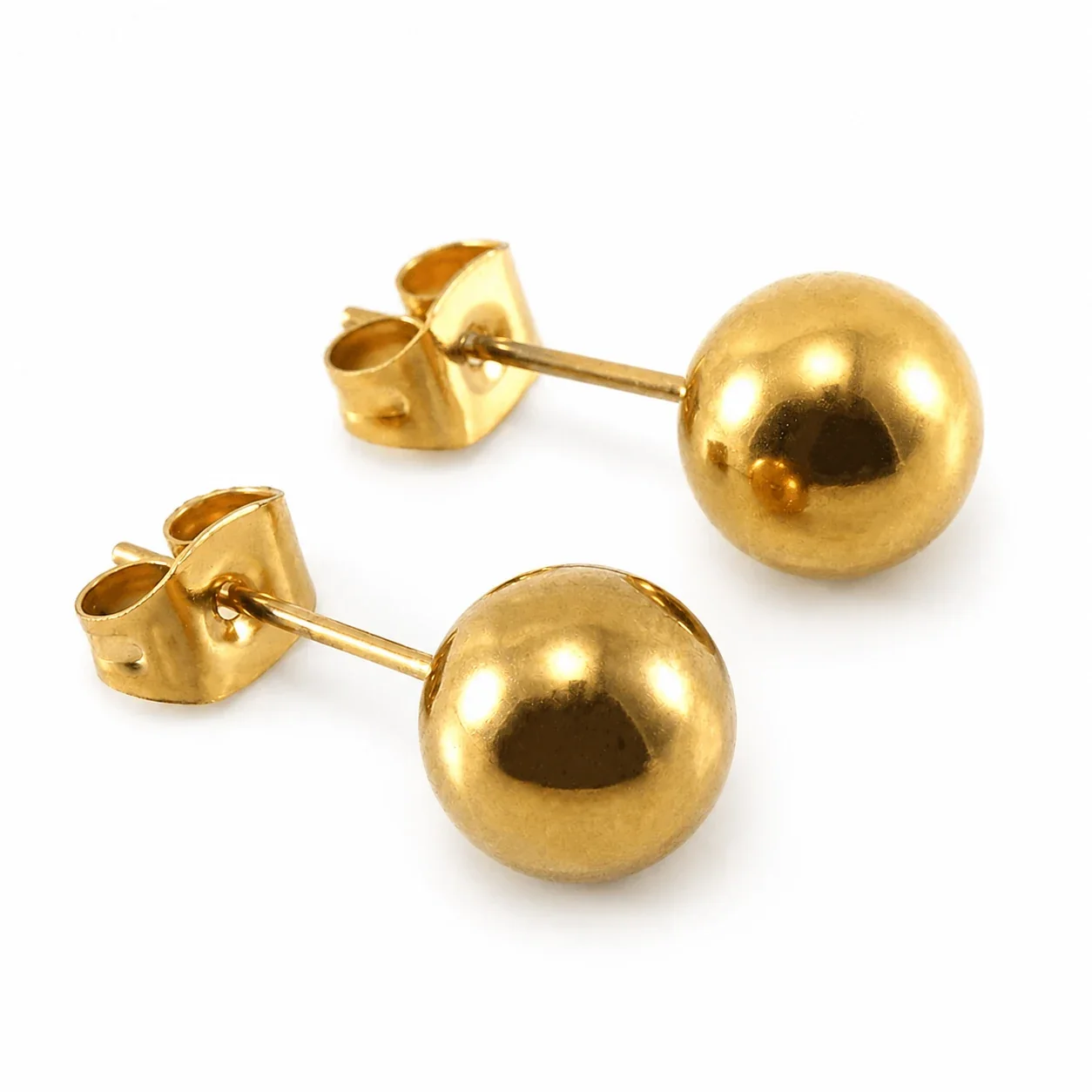 Lustrous Gold-Plated Stainless Steel Pearl & CZ Stud Earrings - Gold Ball mm