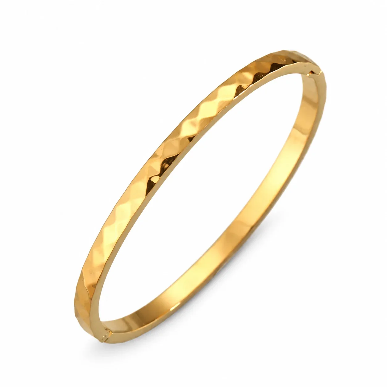 Bangle Bracelet, Triple Crystal Slider, Gold-Plated Stainless Steel - Gold 4 mm Faceted