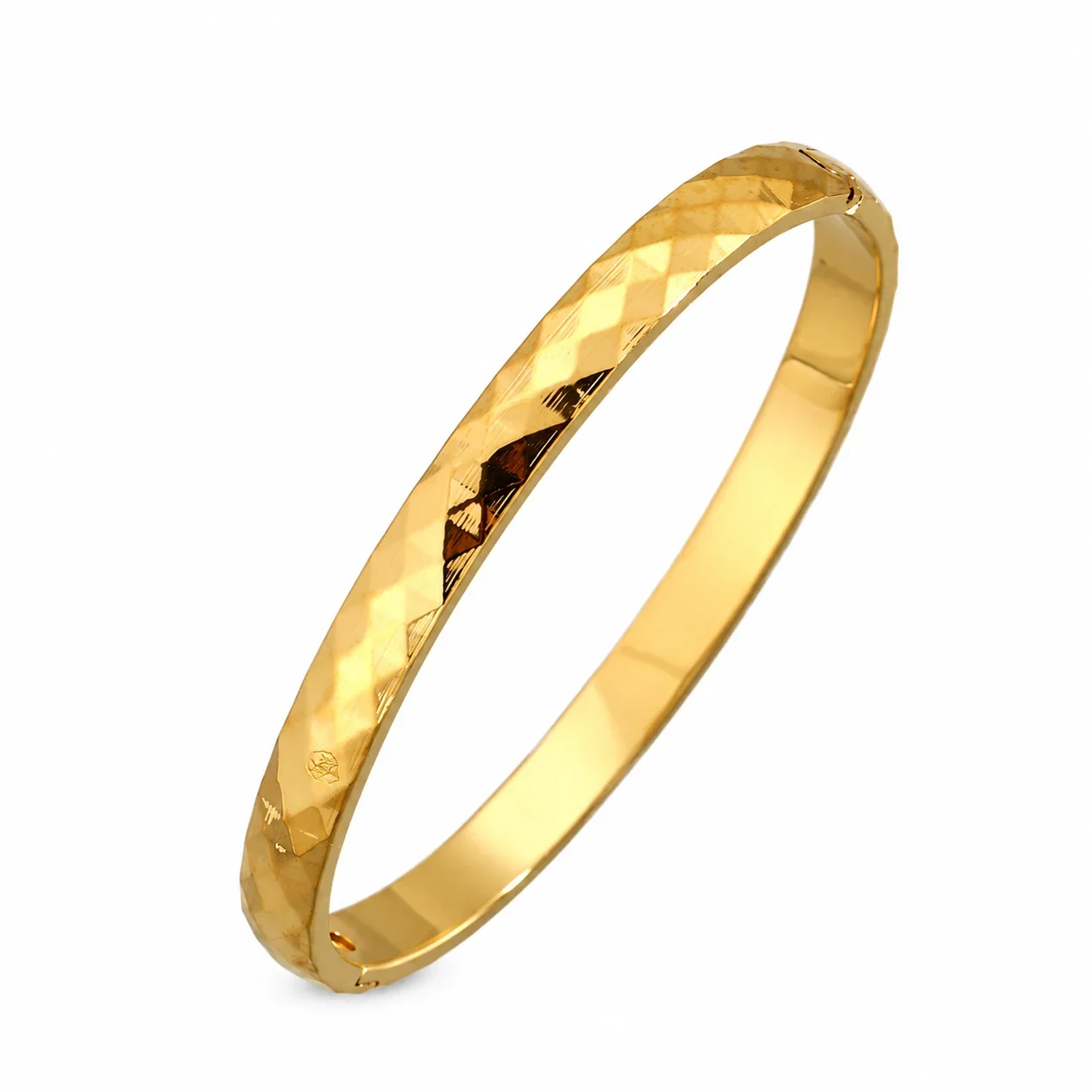 Bangle Bracelet, Triple Crystal Slider, Gold-Plated Stainless Steel - Gold 6 mm Faceted
