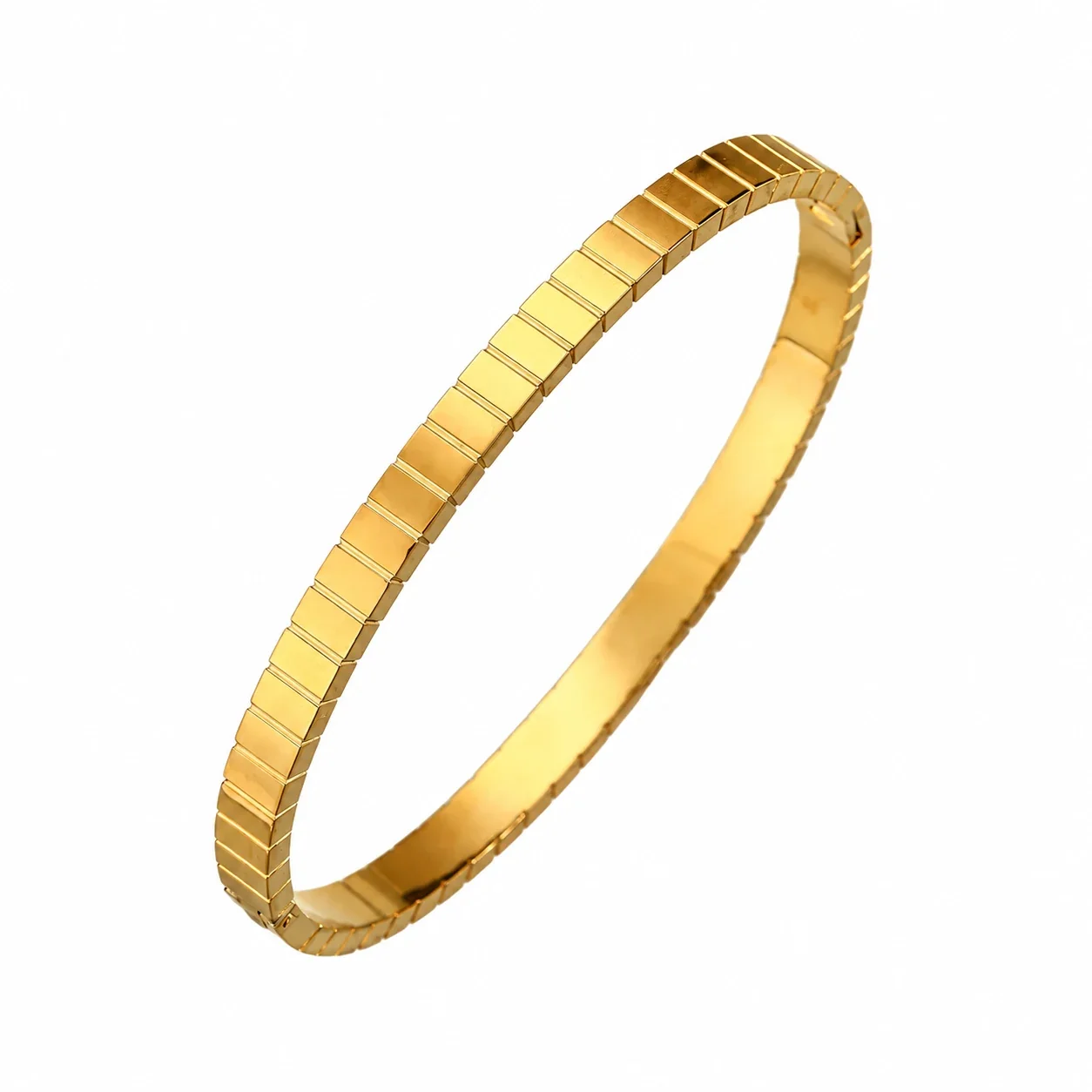 Bangle Bracelet, Triple Crystal Slider, Gold-Plated Stainless Steel - Gold Grid