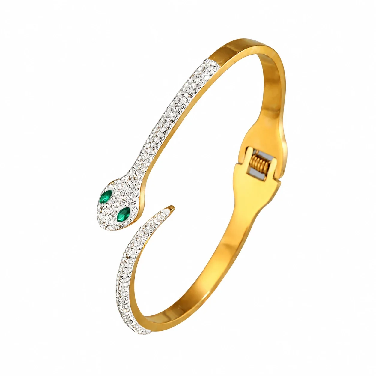 Bangle Bracelet, Triple Crystal Slider, Gold-Plated Stainless Steel - Gold Snake