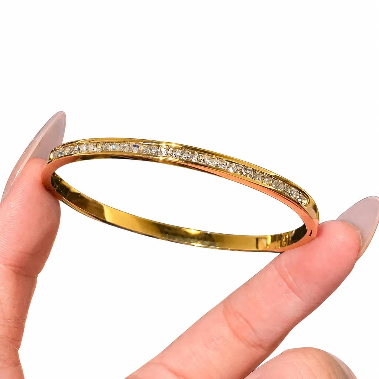 Bangle Bracelet, Triple Crystal Slider, Gold-Plated Stainless Steel - Gold Starry Sky