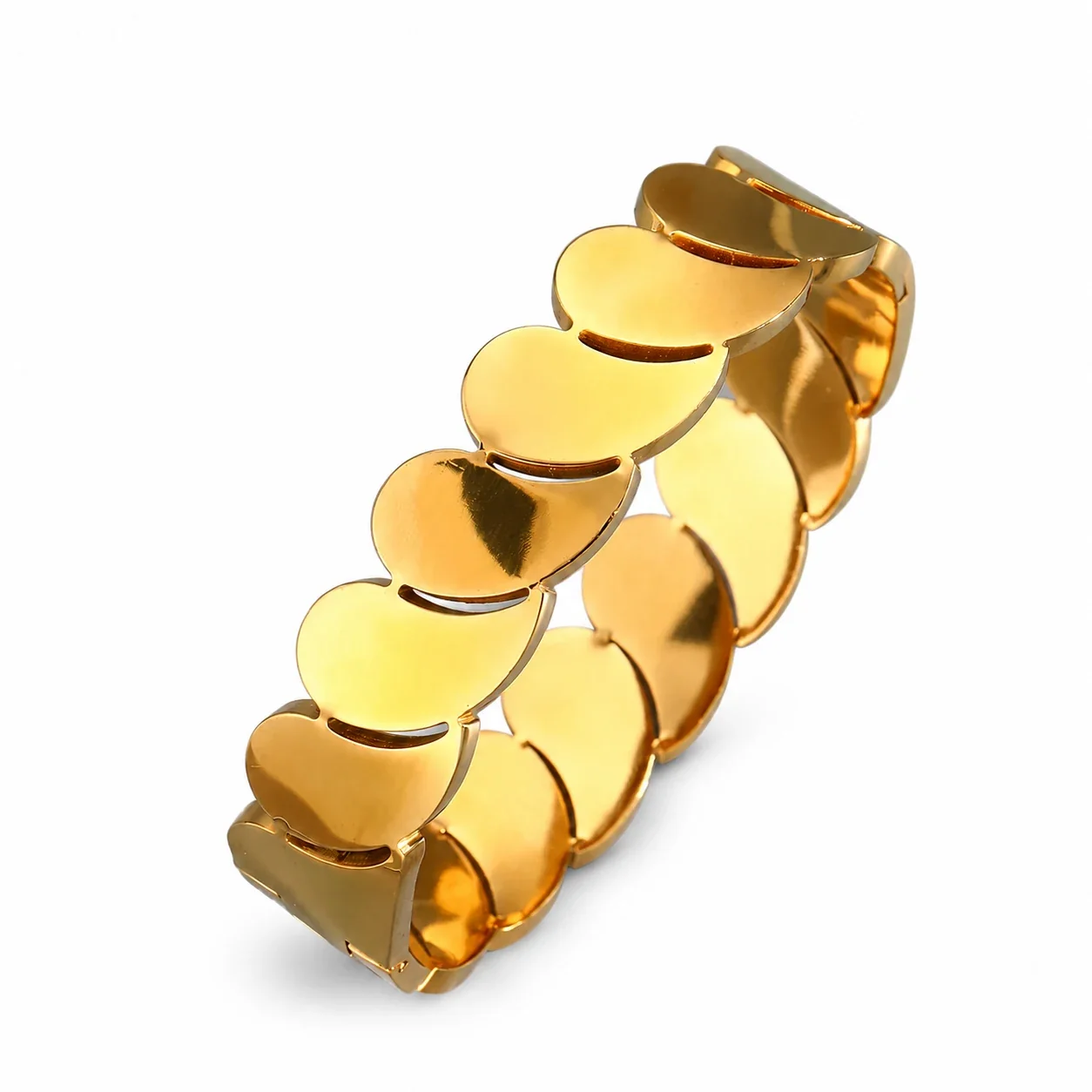 Bangle Bracelet, Triple Crystal Slider, Gold-Plated Stainless Steel - Gold Large Teardrop