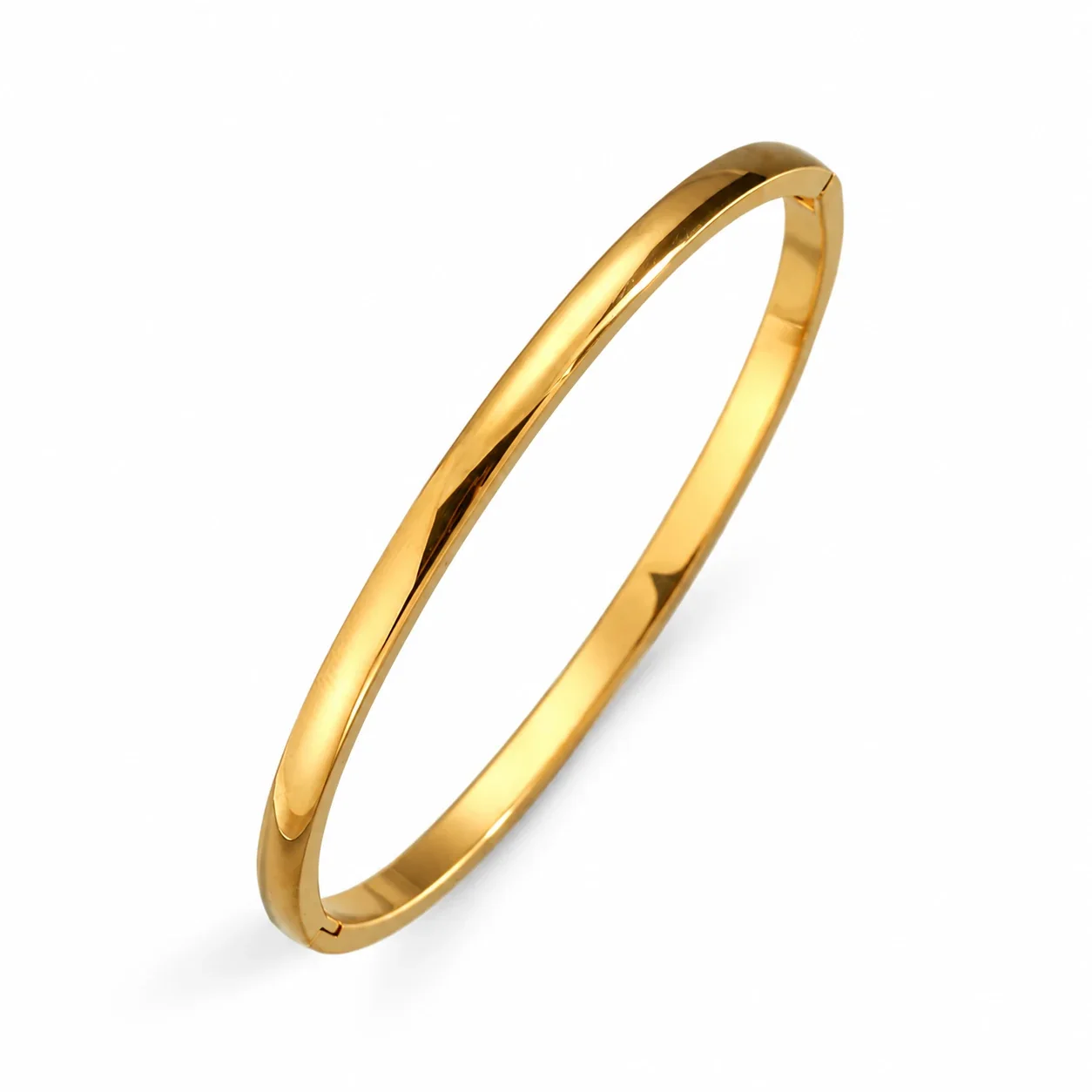 Bangle Bracelet, Triple Crystal Slider, Gold-Plated Stainless Steel - Gold Curved Surface
