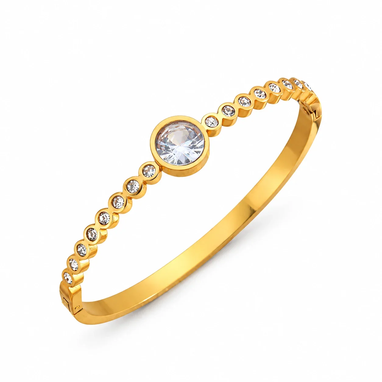 Bangle Bracelet, Triple Crystal Slider, Gold-Plated Stainless Steel - Gold Mixed-Size Round Crystal