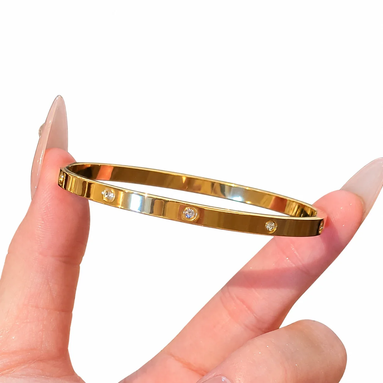 Bangle Bracelet, Triple Crystal Slider, Gold-Plated Stainless Steel - Gold Spaced Crystal