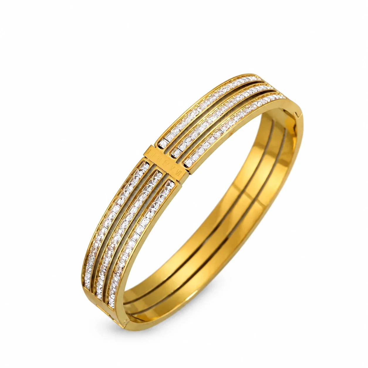 Bangle Bracelet, Triple Crystal Slider, Gold-Plated Stainless Steel - Gold Triple-Layer Starry Sky