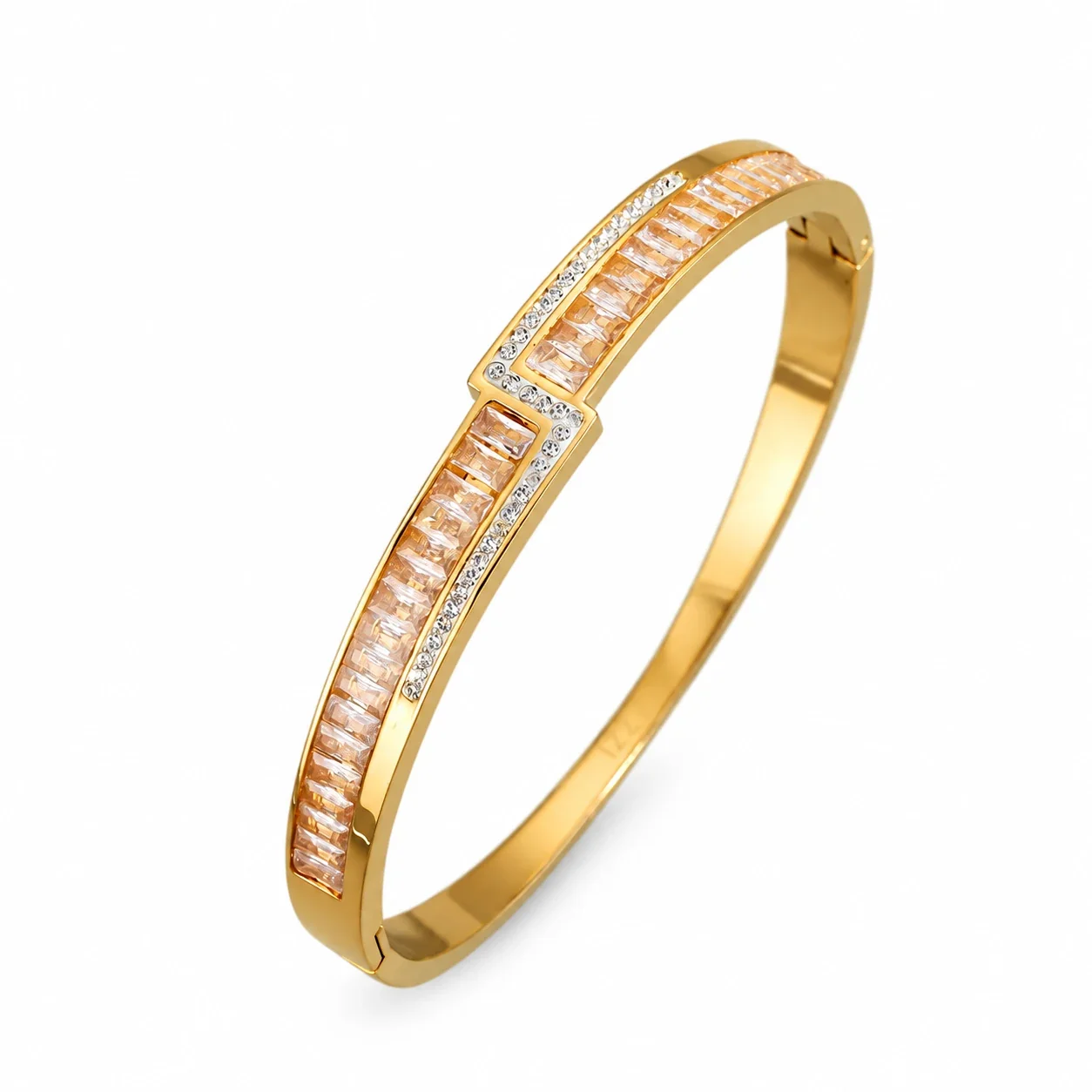 Bangle Bracelet, Triple Crystal Slider, Gold-Plated Stainless Steel - Gold Crystal Row