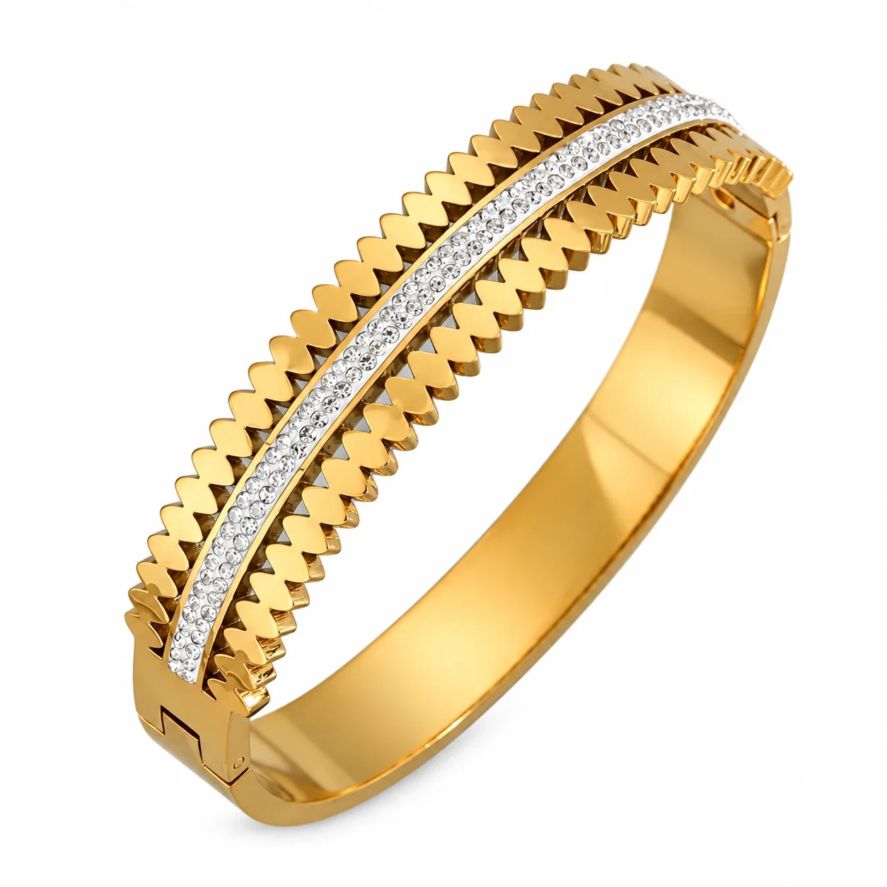 Bangle Bracelet, Triple Crystal Slider, Gold-Plated Stainless Steel - Gold Center Starry Sky