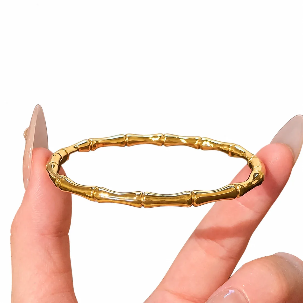 Bangle Bracelet, Triple Crystal Slider, Gold-Plated Stainless Steel - Gold Bamboo