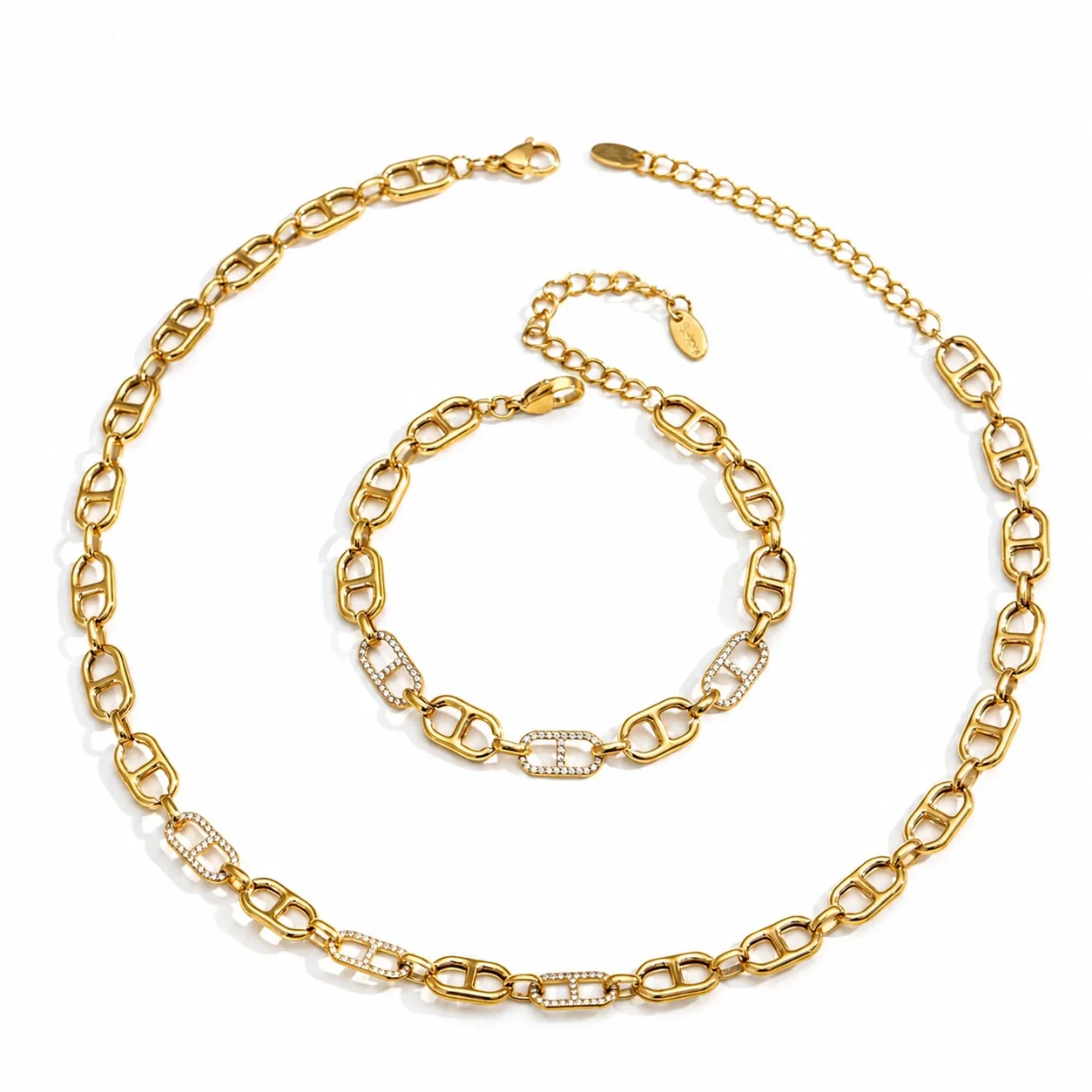 Bold Gold PVD 316 Open-Link Pavé Chain Jewelry Set