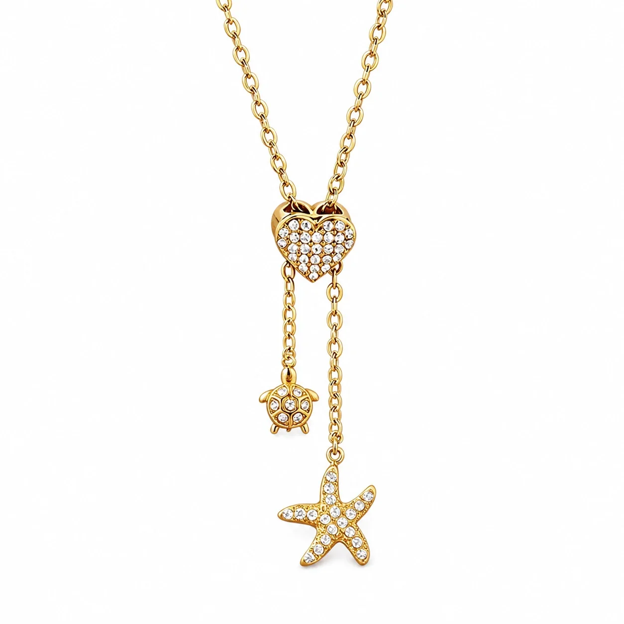 Polished 316 Stainless Steel Pavé Y-Necklace
