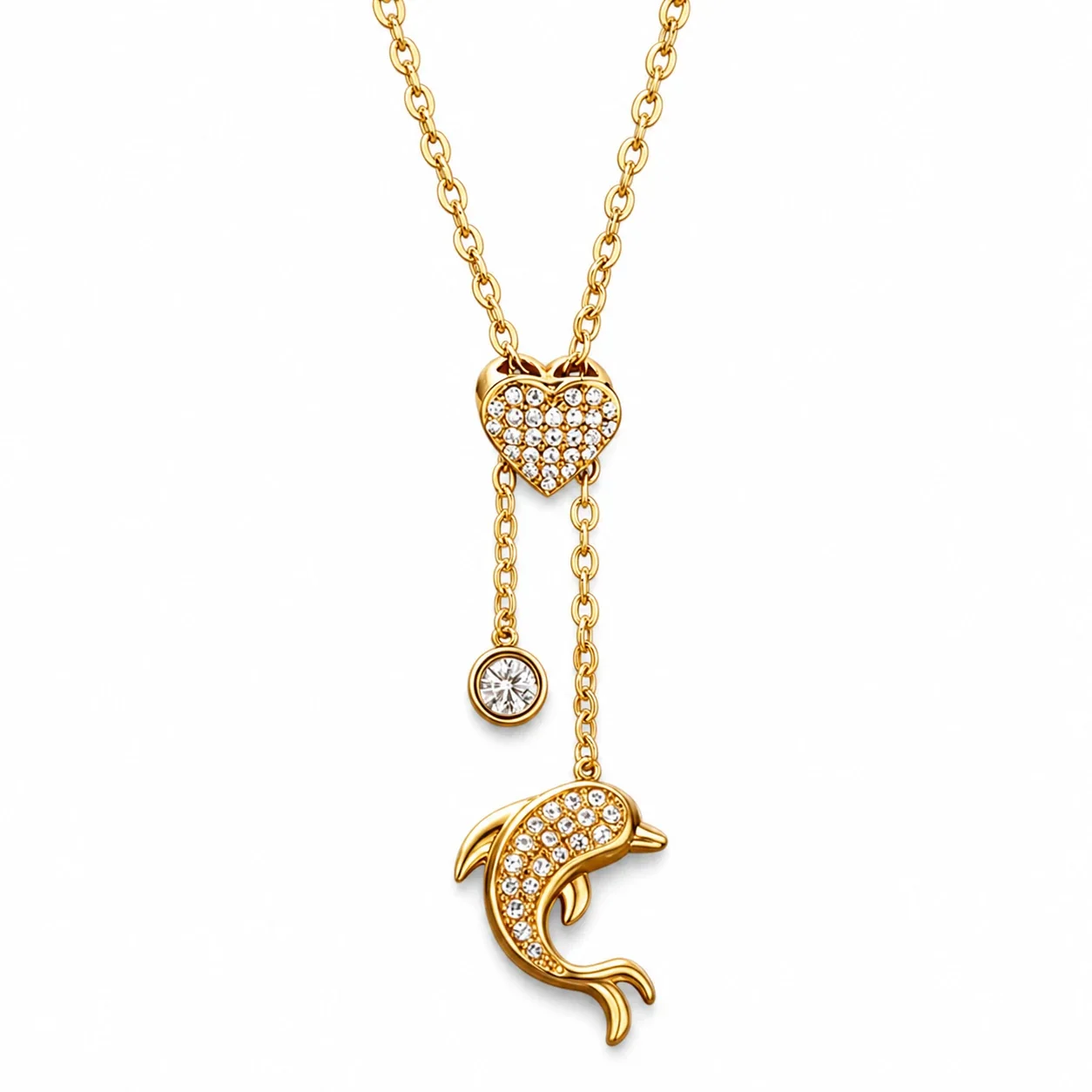 Polished 316 Stainless Steel Pavé Y-Necklace