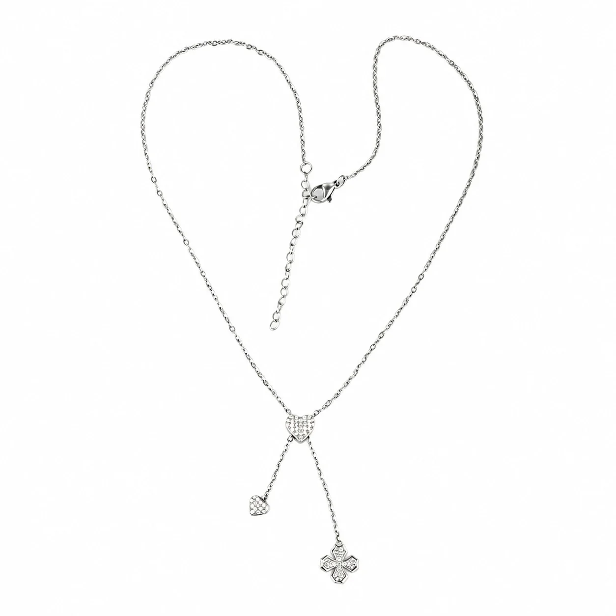 Polished 316 Stainless Steel Pavé Y-Necklace