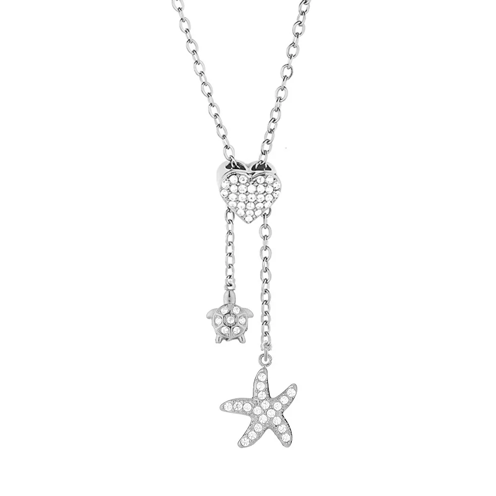 Polished 316 Stainless Steel Pavé Y-Necklace - Silver Anchor A