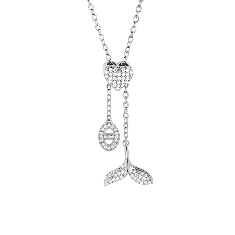 Polished 316 Stainless Steel Pavé Y-Necklace - Gold Fishtail