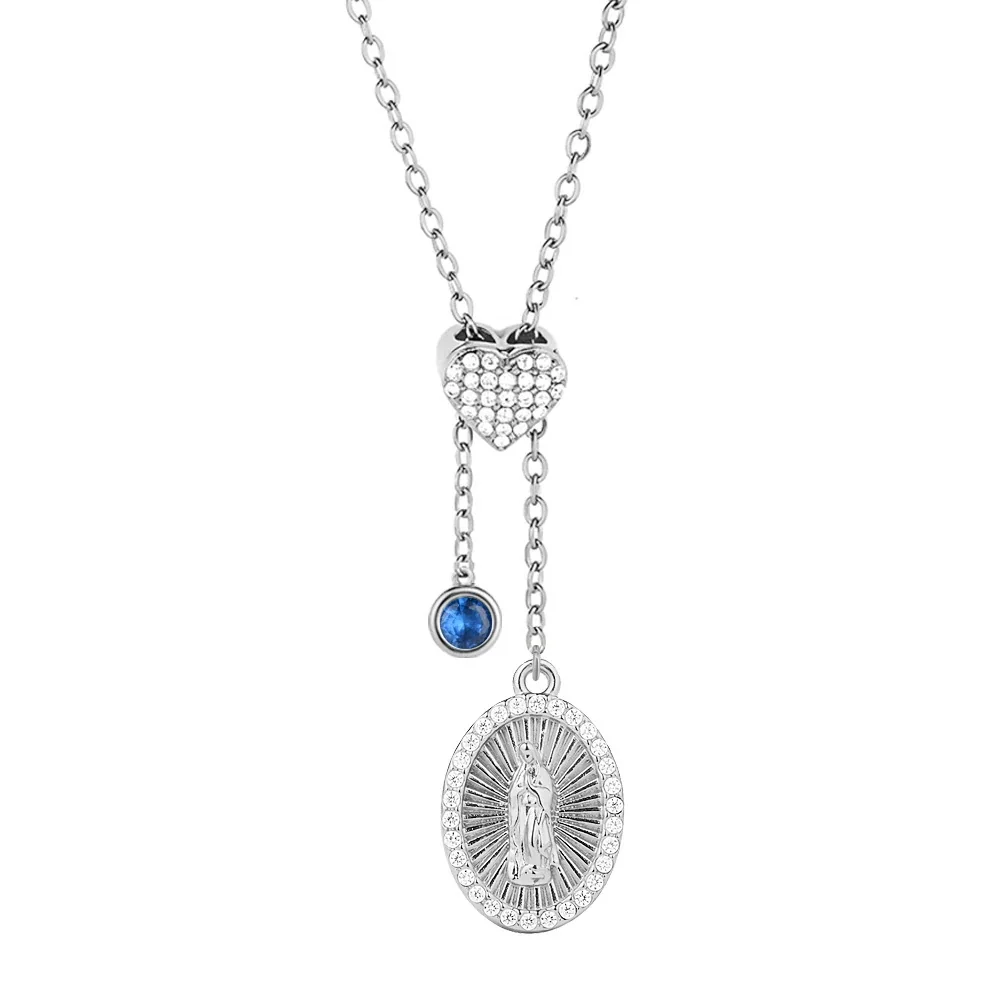 Polished 316 Stainless Steel Pavé Y-Necklace - Silver Madonna