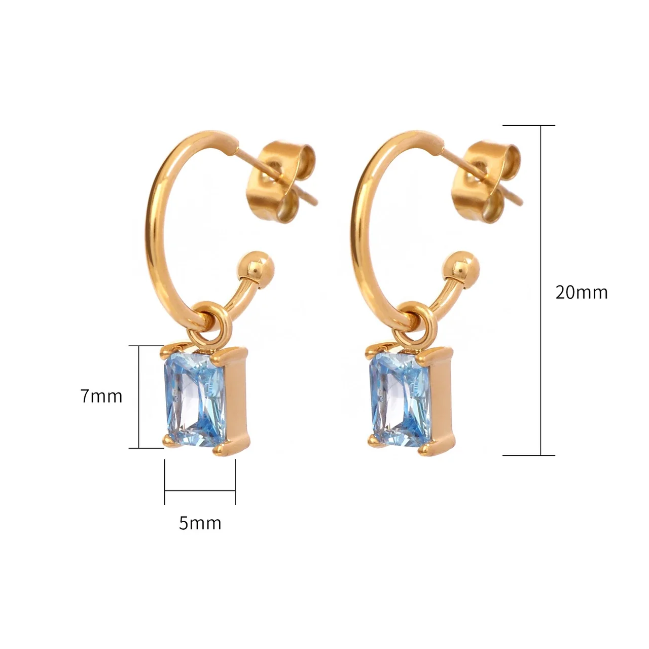 Refined Gold-Plated Blue Emerald-Cut Hoop Earrings