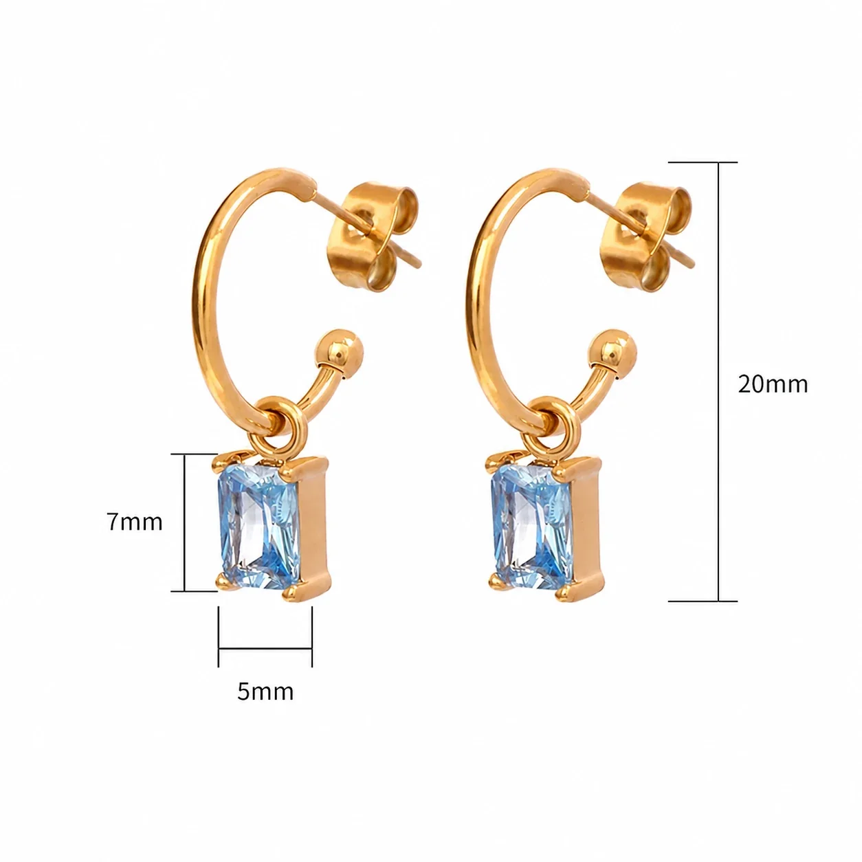 Refined Gold-Plated Blue Emerald-Cut Hoop Earrings - Gold / Blue