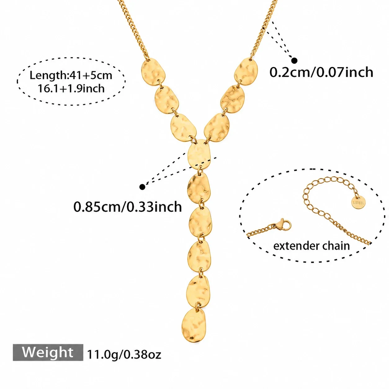 Sculptural Gold PVD Hammered Oval Y Pendant Necklace - Gold