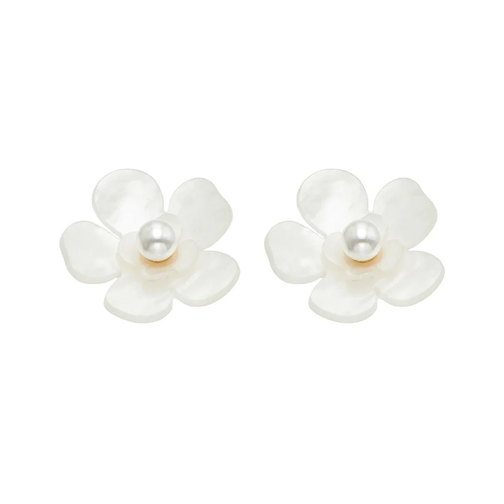 Petal Resin Flower 316L Stainless Steel Pearl-Effect PVD Stud Earrings