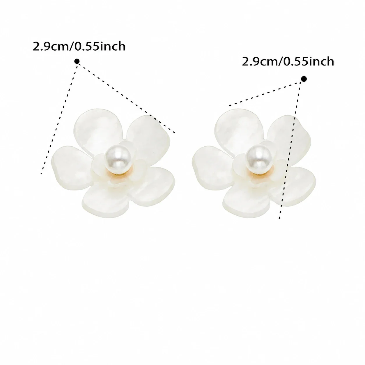 Petal Resin Flower 316L Stainless Steel Pearl-Effect Stud Earrings - White