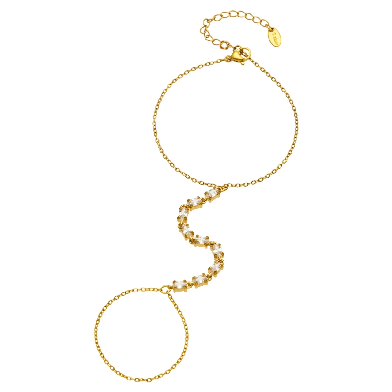 Sleek Gold PVD 316L Stainless Steel CZ Hand Chain Bracelet