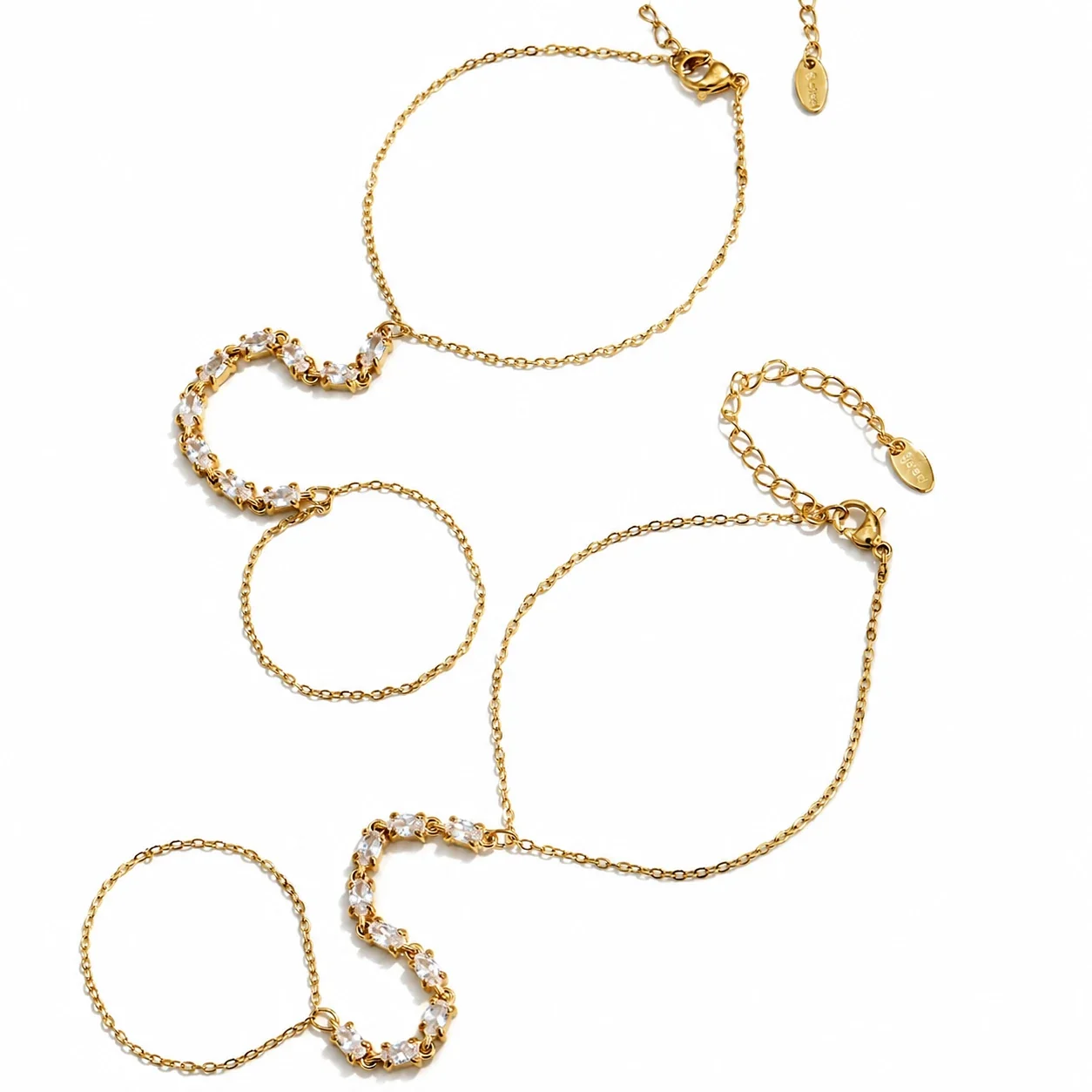 Sleek Gold-Plated 316L CZ Hand Chain Bracelet