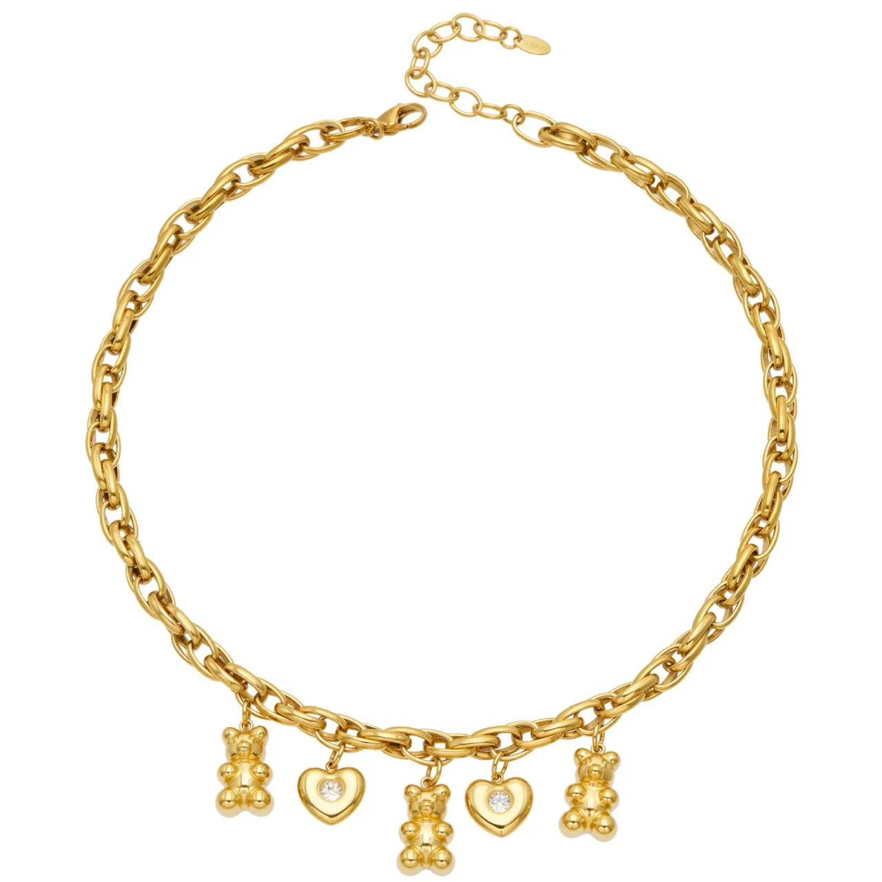 Cute Bear Heart Oval-Link 18K Gold PVD 316 Stainless Steel Necklace