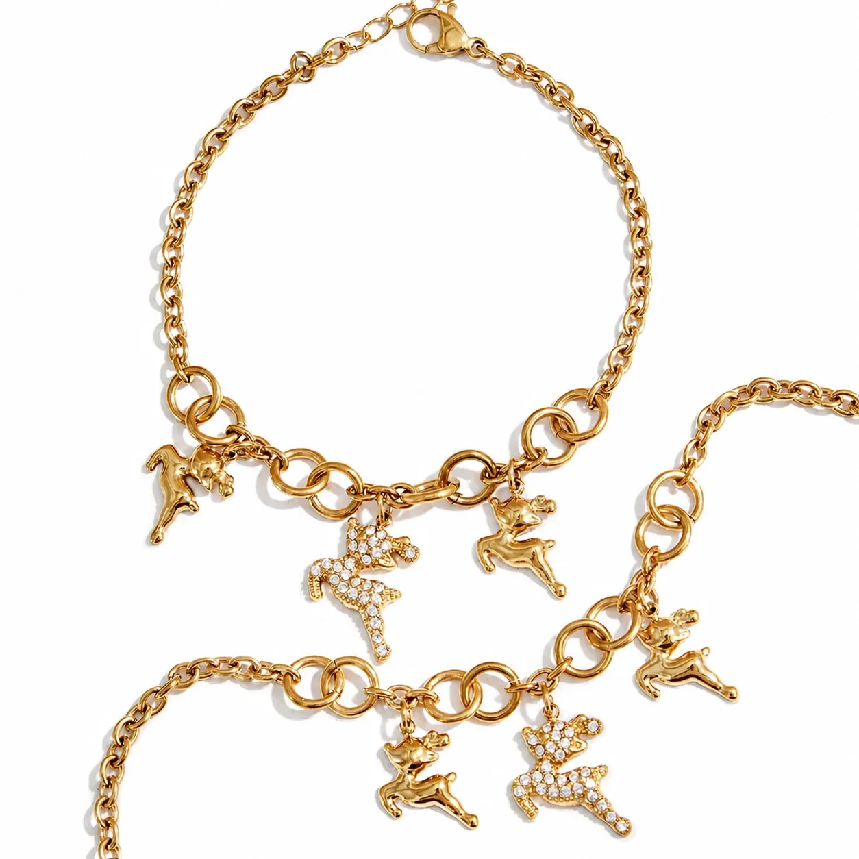 Playful 316L Stainless Steel Pavé Deer Chain Jewelry Set