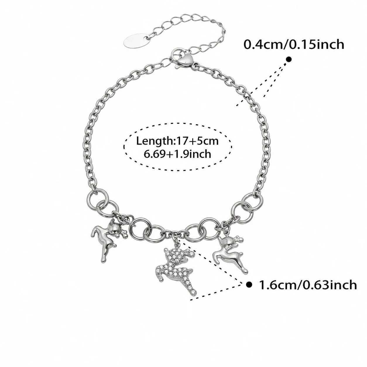 Playful 316L Stainless Steel Pavé Deer Chain Jewelry Set - Gold 17+5 cm
