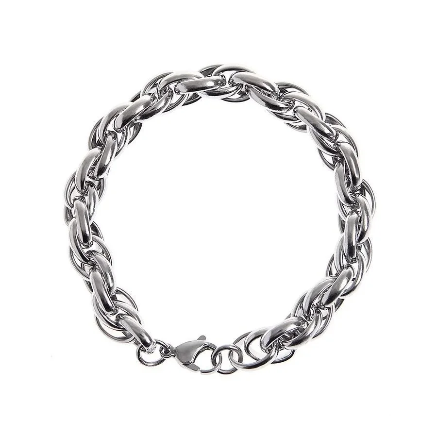 Pulseira masculina aço inoxidável prateada com elos entrançados marcantes